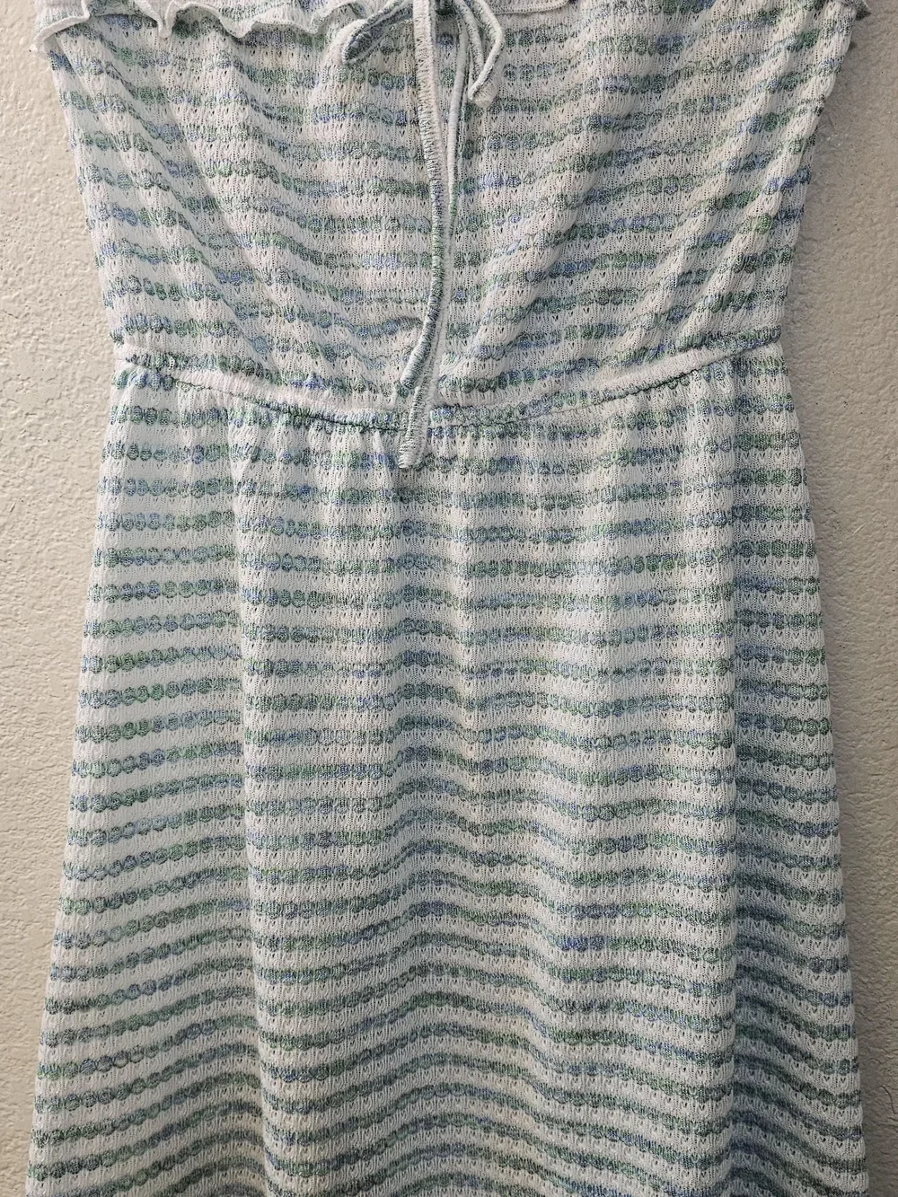 Cupshe Swim Beach Cover-Up Tube Dress White Blue Stripe Sleeleless Knit Small